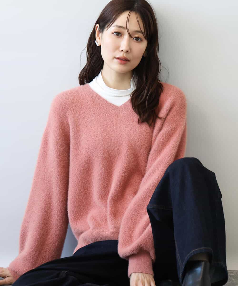 FKFAG60140 MK MICHEL KLEIN(MK ミッシェルクラン) [洗える]ショートシャギーラメニット コーラル