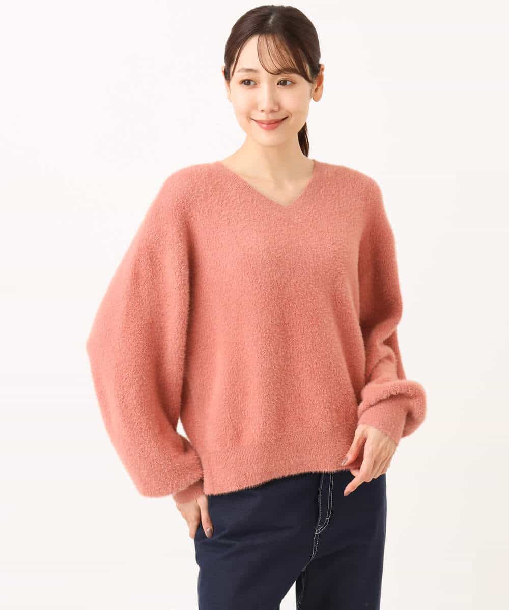 FKFAG60140 MK MICHEL KLEIN(MK ミッシェルクラン) [洗える]ショートシャギーラメニット コーラル