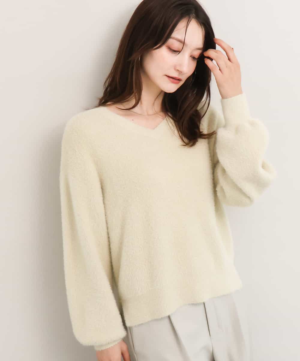 FKFAG60140 MK MICHEL KLEIN(MK ミッシェルクラン) [洗える]ショートシャギーラメニット クリーム