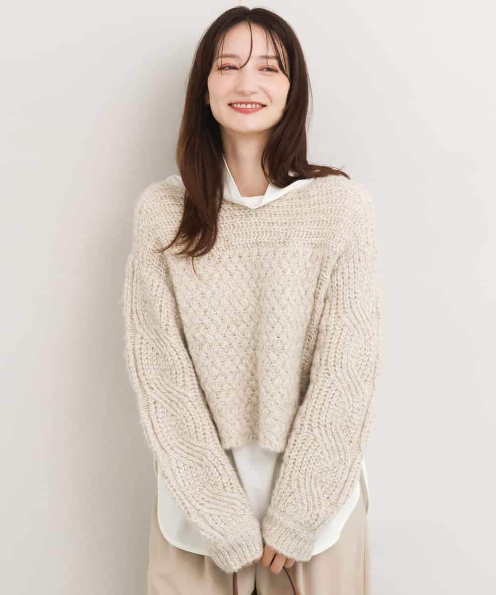 FKFAG66190 MK MICHEL KLEIN(MK ミッシェルクラン) [洗える]ケーブル柄編みラメニット ライトブルー