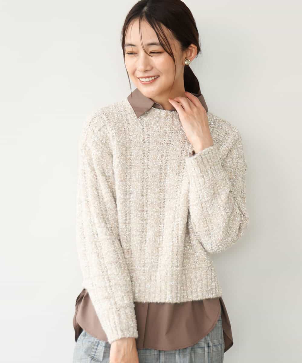 FKFAH50170 MK MICHEL KLEIN(MK ミッシェルクラン) [洗える]ツィーディーファンシーヤーンニット ベージュ