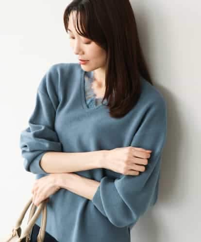 FKFAH51160 MK MICHEL KLEIN [洗える]レースデザインVネックニット