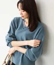 FKFAH51160 MK MICHEL KLEIN(MK ミッシェルクラン) [洗える]レースデザインVネックニット ティールグリーン