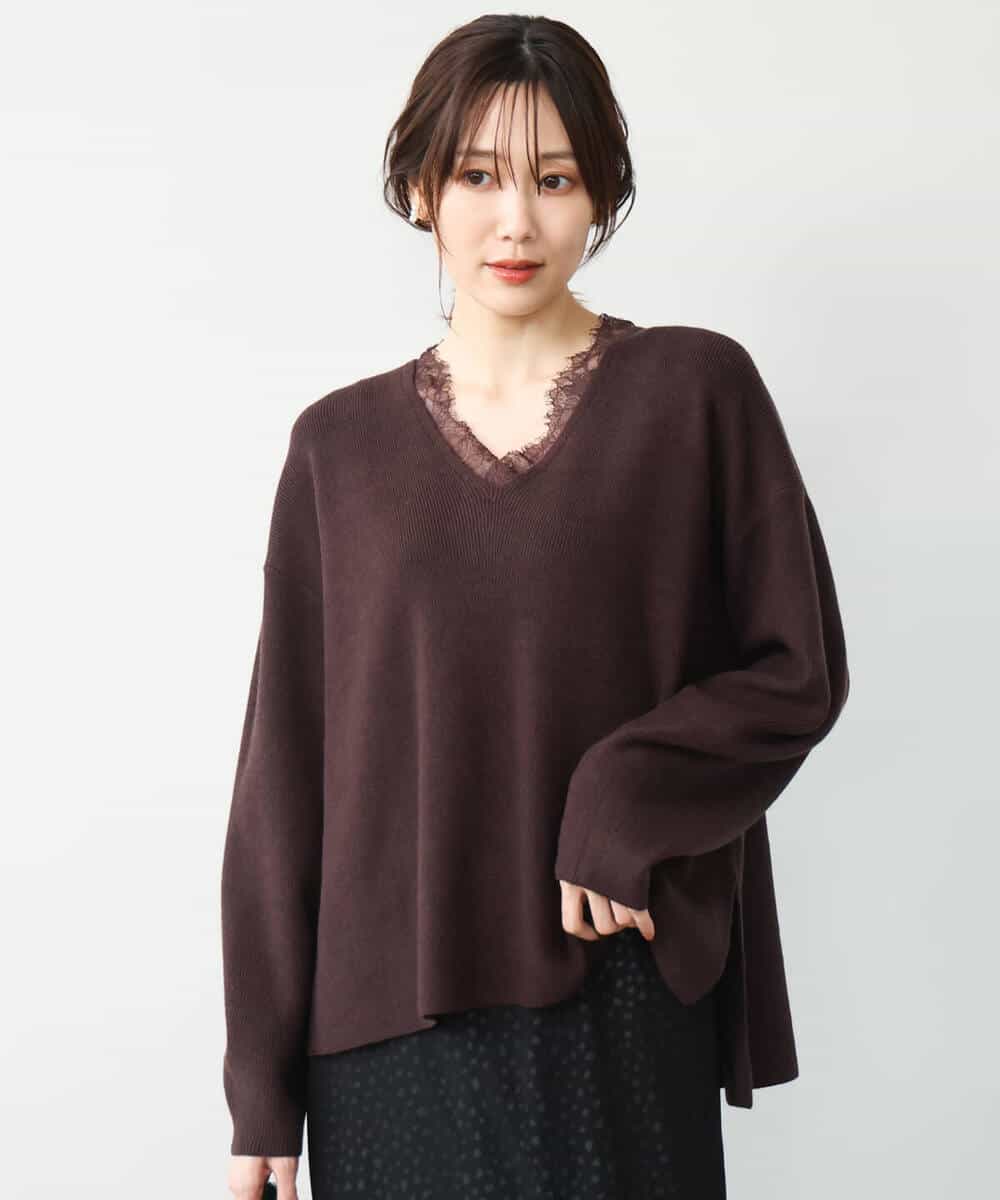FKFAH51160 MK MICHEL KLEIN(MK ミッシェルクラン) [洗える]レースデザインVネックニット アイボリー