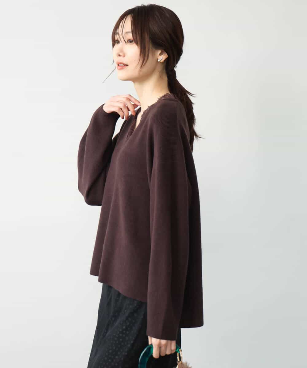 FKFAH51160 MK MICHEL KLEIN(MK ミッシェルクラン) [洗える]レースデザインVネックニット アイボリー