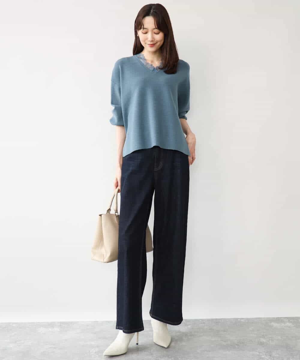 FKFAH51160 MK MICHEL KLEIN(MK ミッシェルクラン) [洗える]レースデザインVネックニット アイボリー