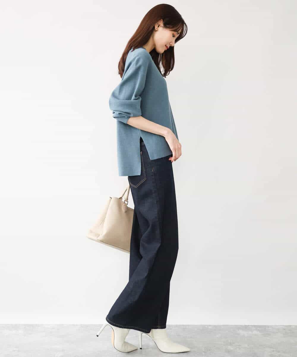 FKFAH51160 MK MICHEL KLEIN(MK ミッシェルクラン) [洗える]レースデザインVネックニット アイボリー
