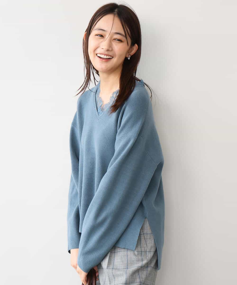 FKFAH51160 MK MICHEL KLEIN(MK ミッシェルクラン) [洗える]レースデザインVネックニット アイボリー