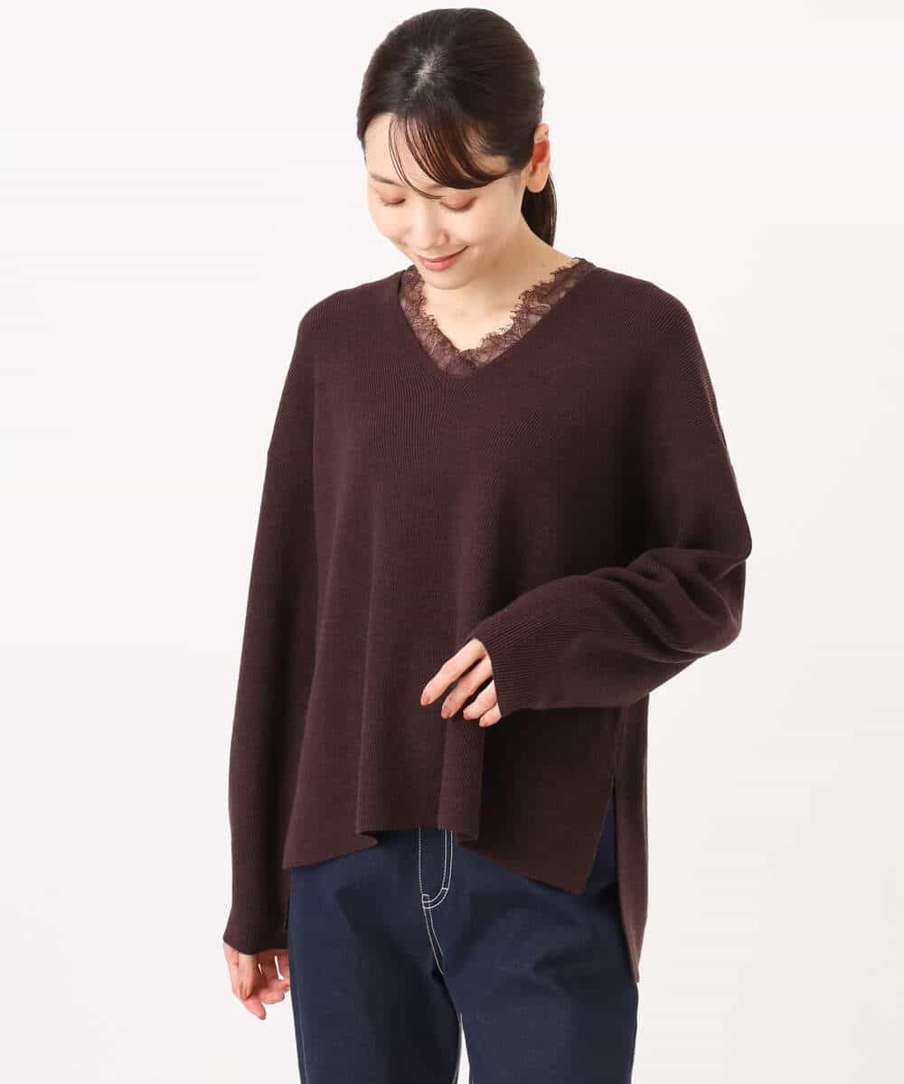 FKFAH51160 MK MICHEL KLEIN(MK ミッシェルクラン) [洗える]レースデザインVネックニット アイボリー