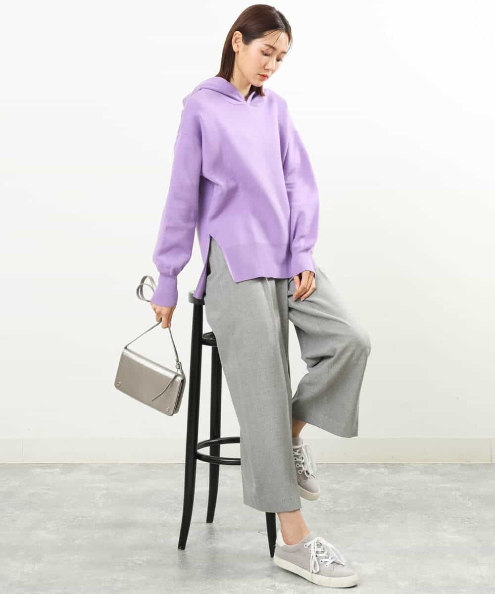 FKFAS48140 MK MICHEL KLEIN(MK ミッシェルクラン) Wフェイスニットフーディー/洗える ラベンダー