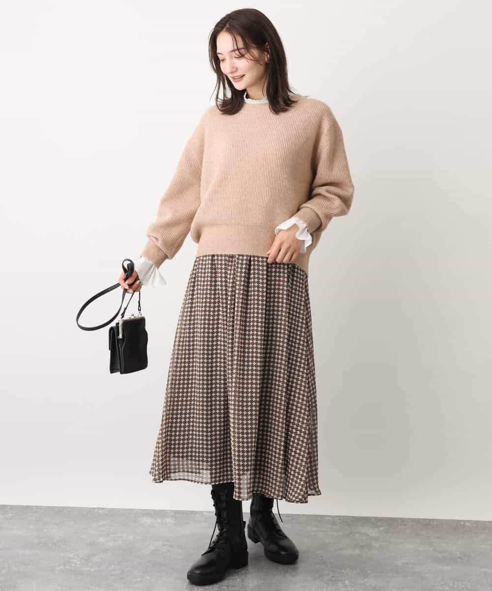 FKFAV02150 MK MICHEL KLEIN(MK ミッシェルクラン) ショート丈コクーンスリーブニット/洗える ピンク