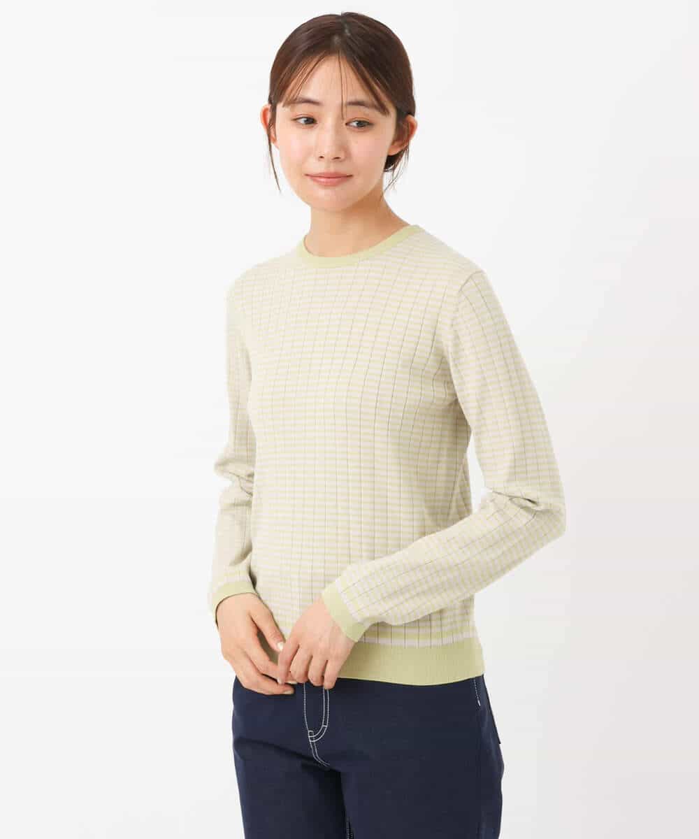 FKFAV42120 MK MICHEL KLEIN(MK ミッシェルクラン) ワイドリブボーダーニット/洗える グリーン