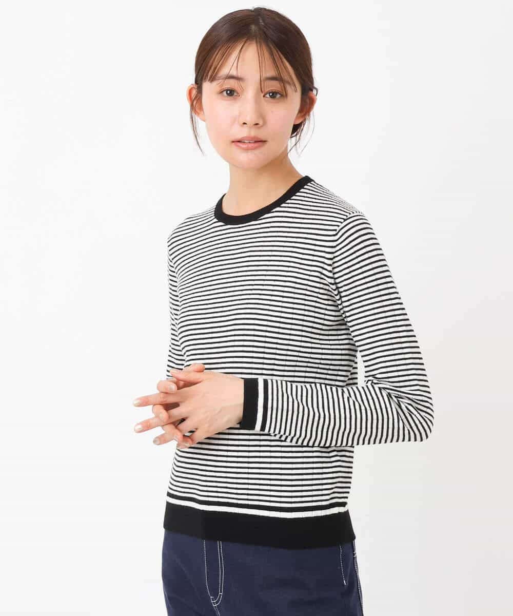 FKFAV42120 MK MICHEL KLEIN(MK ミッシェルクラン) ワイドリブボーダーニット/洗える グリーン