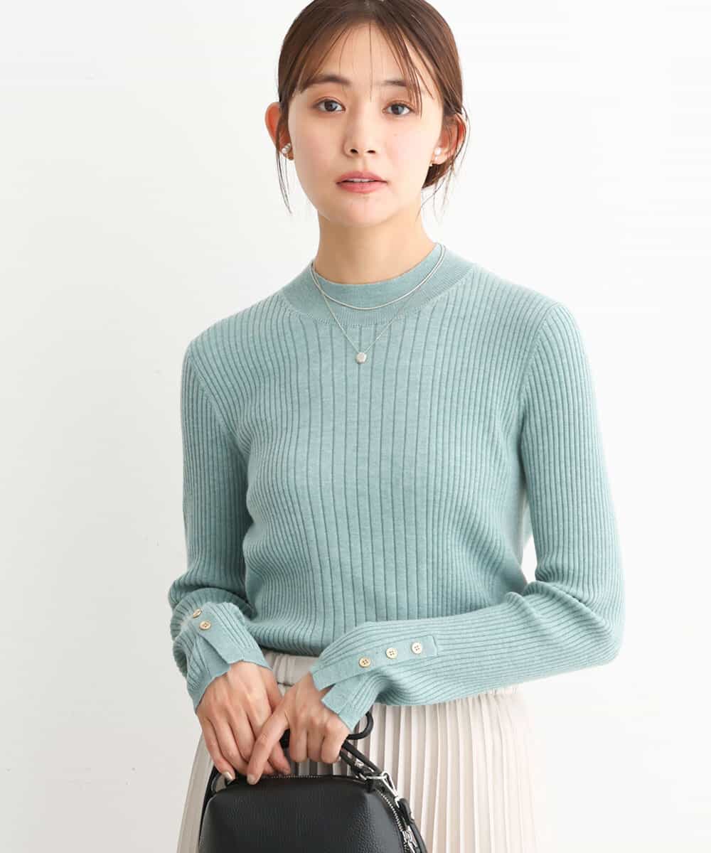 FKFAV43110 MK MICHEL KLEIN(MK ミッシェルクラン) モックネックワイドリブニット/洗える ミント