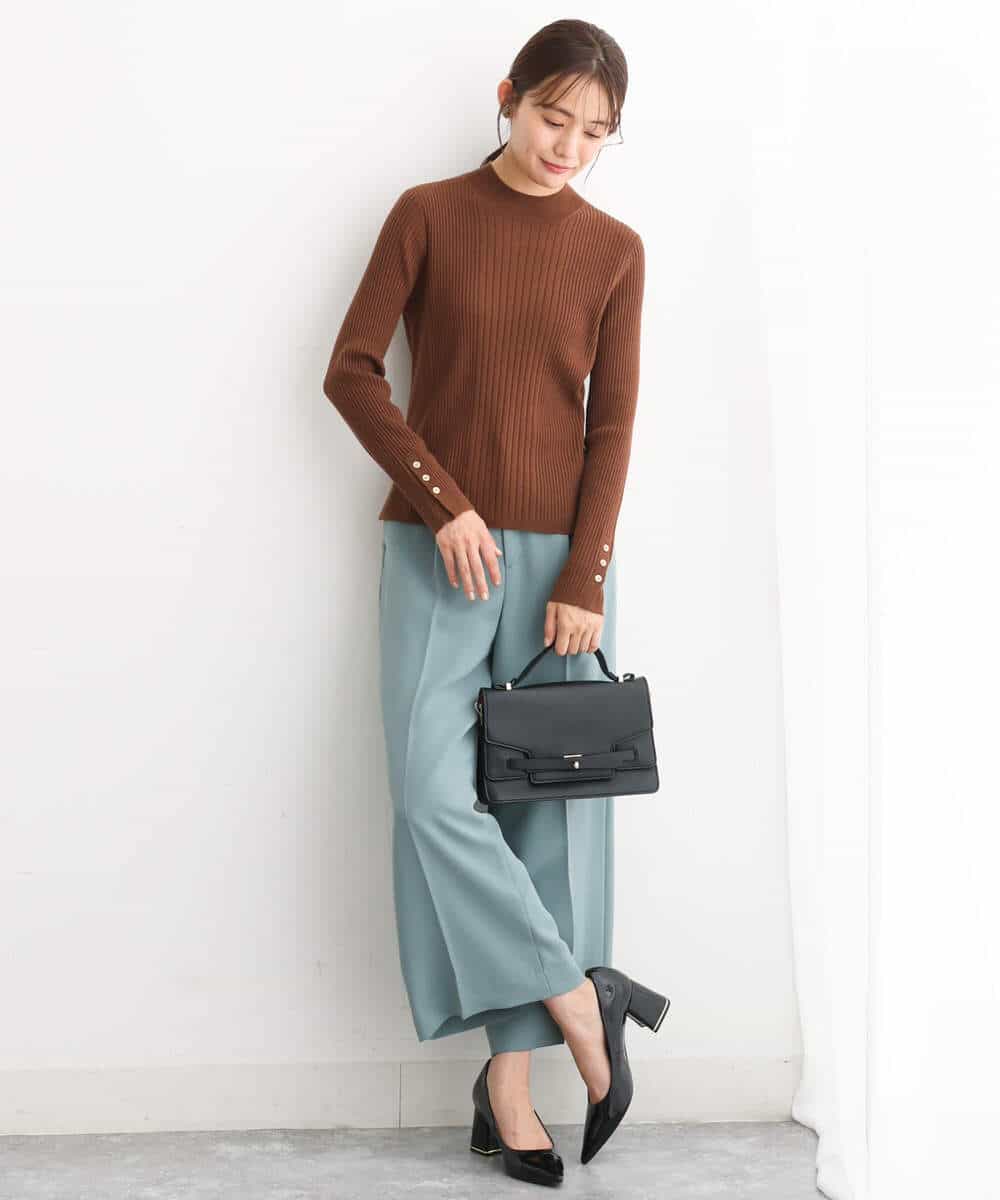 FKFAV43110 MK MICHEL KLEIN(MK ミッシェルクラン) モックネックワイドリブニット/洗える ミント