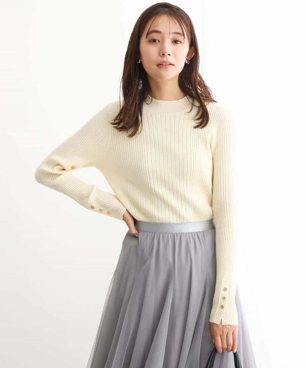 FKFAV43110 MK MICHEL KLEIN(MK ミッシェルクラン) モックネックワイドリブニット/洗える ミント