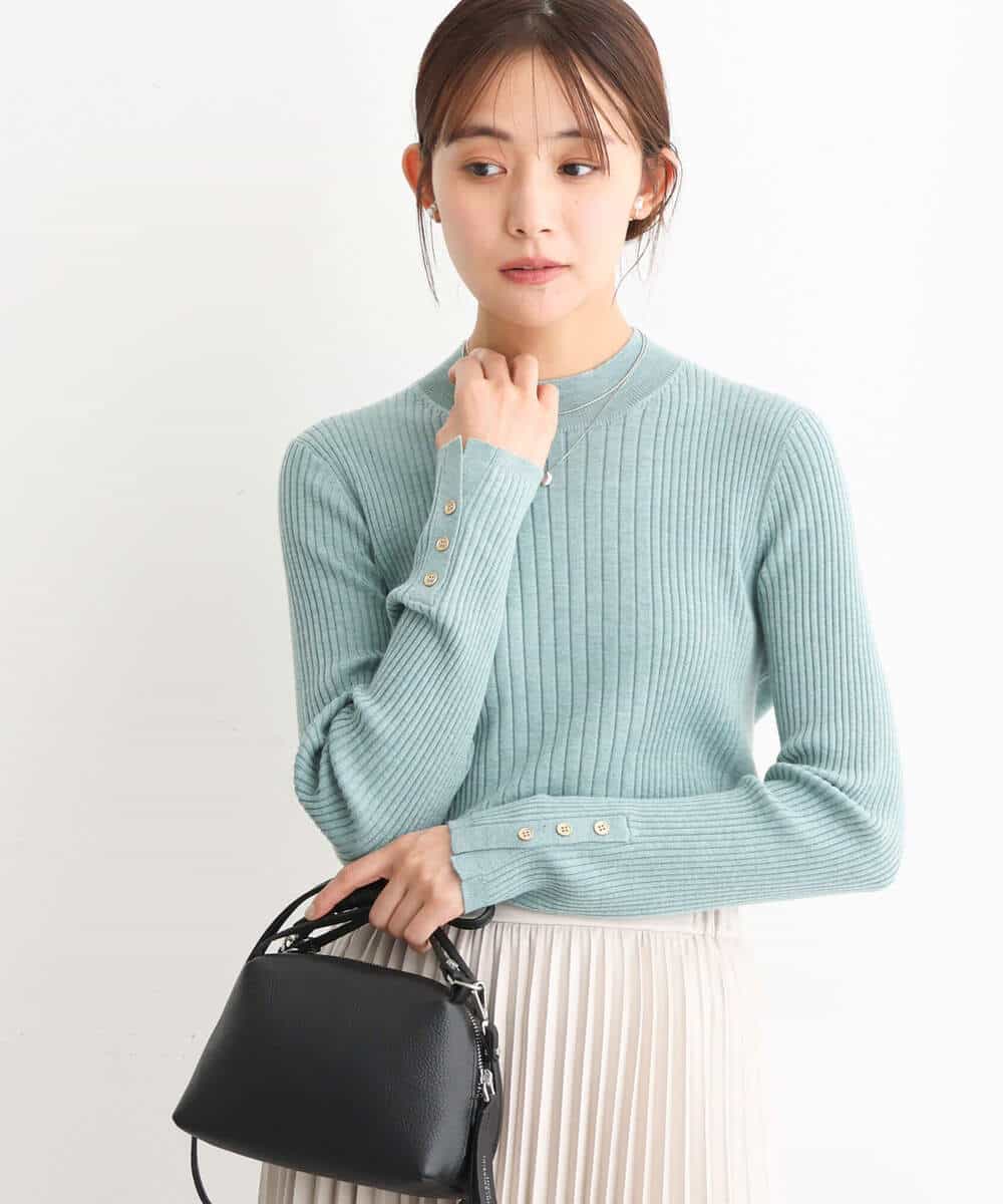 FKFAV43110 MK MICHEL KLEIN(MK ミッシェルクラン) モックネックワイドリブニット/洗える ミント