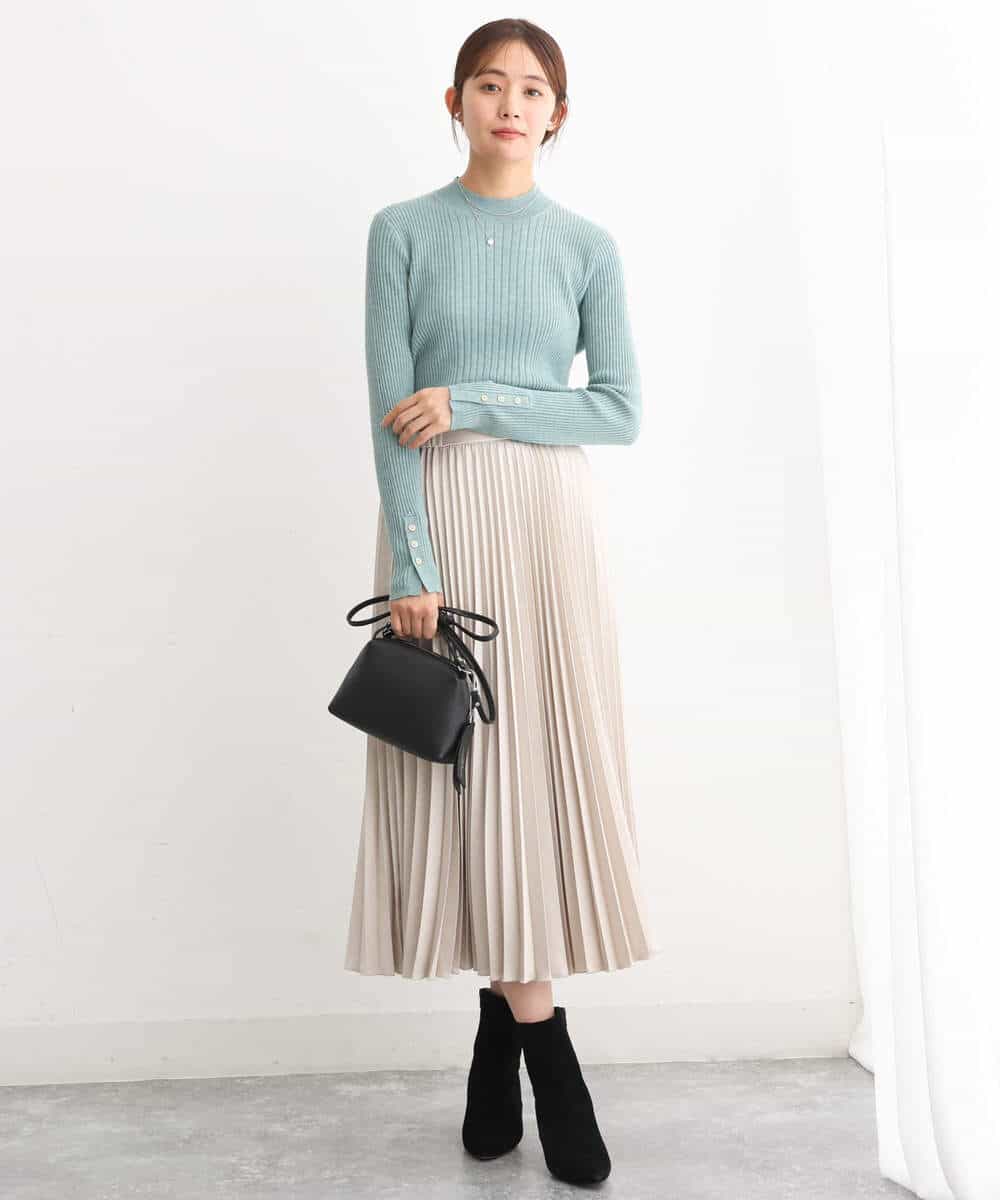 FKFAV43110 MK MICHEL KLEIN(MK ミッシェルクラン) モックネックワイドリブニット/洗える ミント