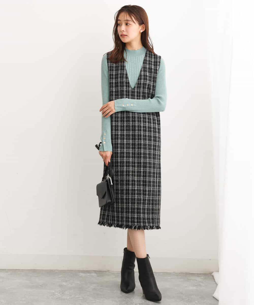 FKFAV43110 MK MICHEL KLEIN(MK ミッシェルクラン) モックネックワイドリブニット/洗える ミント
