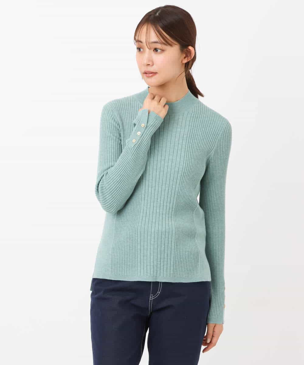 FKFAV43110 MK MICHEL KLEIN(MK ミッシェルクラン) モックネックワイドリブニット/洗える ミント