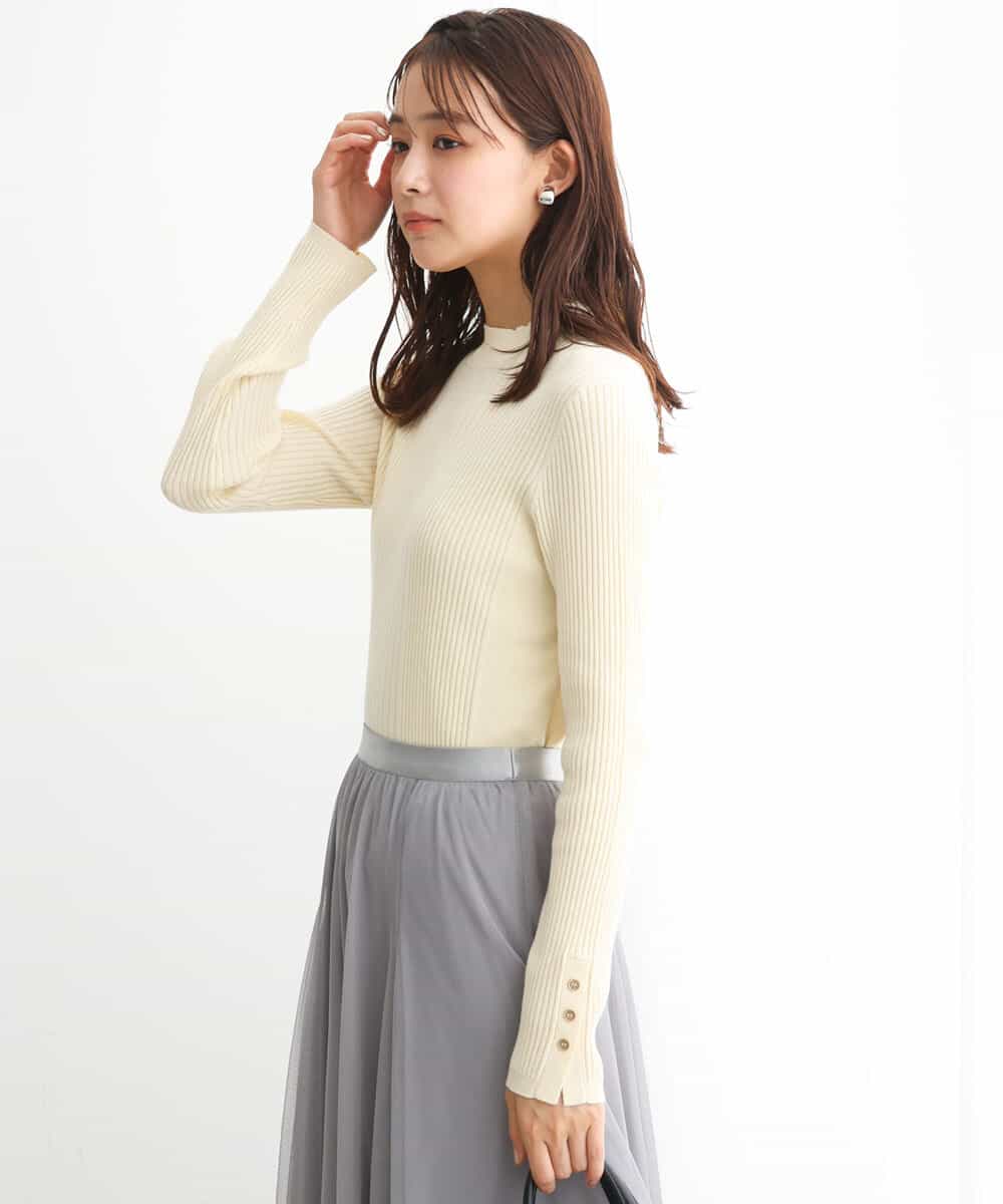 FKFAV43110 MK MICHEL KLEIN(MK ミッシェルクラン) モックネックワイドリブニット/洗える クリーム