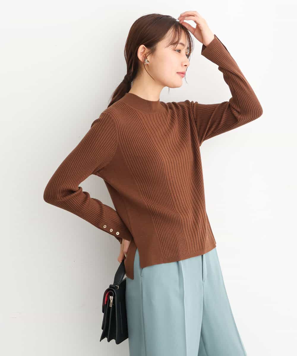 FKFAV43110 MK MICHEL KLEIN(MK ミッシェルクラン) モックネックワイドリブニット/洗える ブラウン