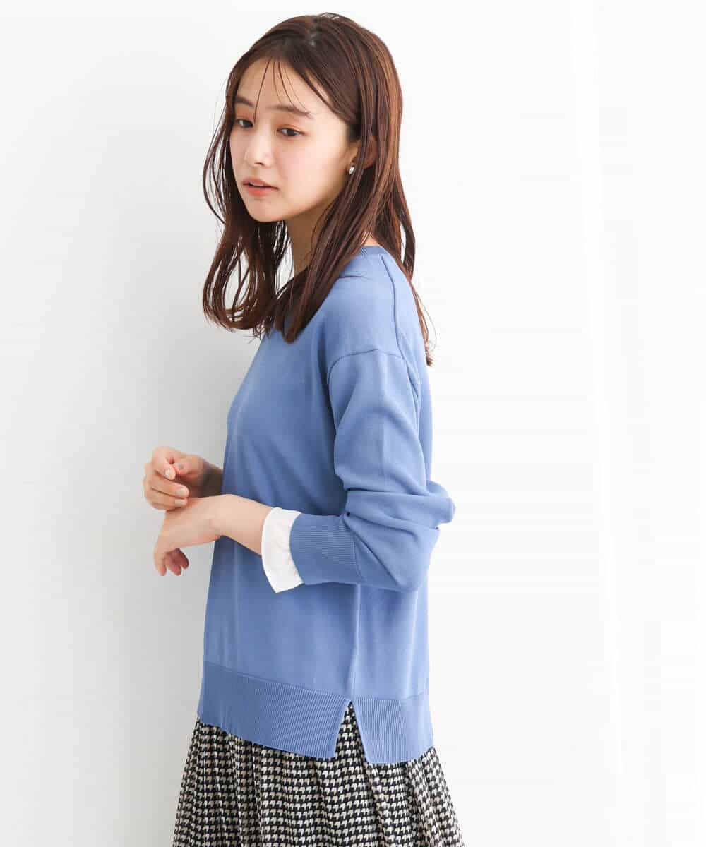 FKFAV44110 MK MICHEL KLEIN(MK ミッシェルクラン) プチフリル袖デザインニット/洗える ブルー