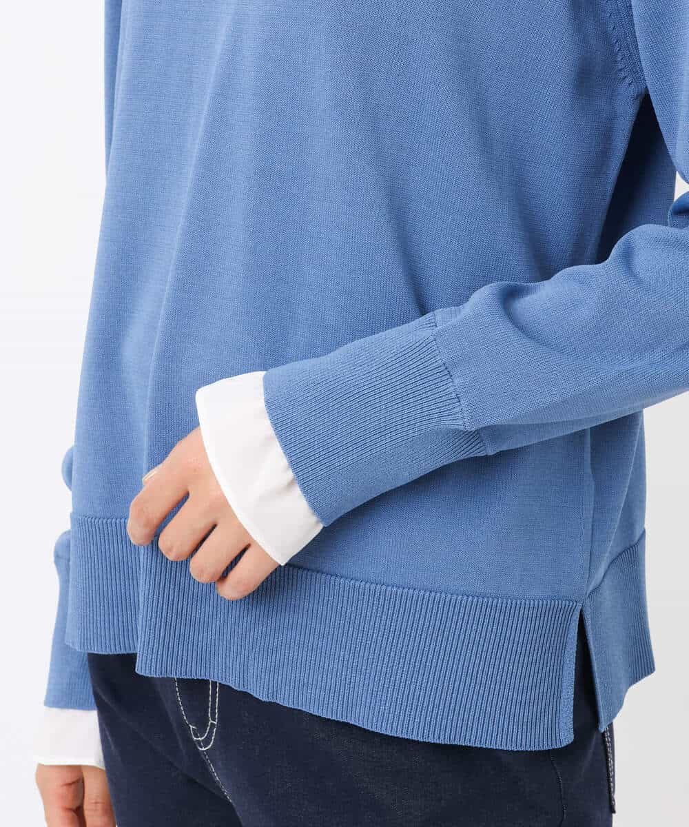 FKFAV44110 MK MICHEL KLEIN(MK ミッシェルクラン) プチフリル袖デザインニット/洗える ブルー