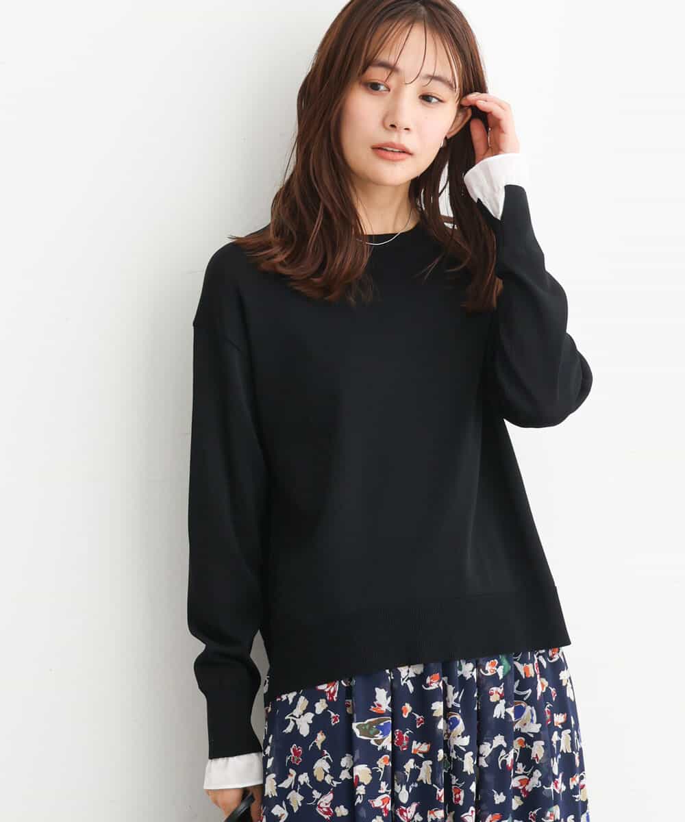 FKFAV44110 MK MICHEL KLEIN(MK ミッシェルクラン) プチフリル袖デザインニット/洗える ブラック