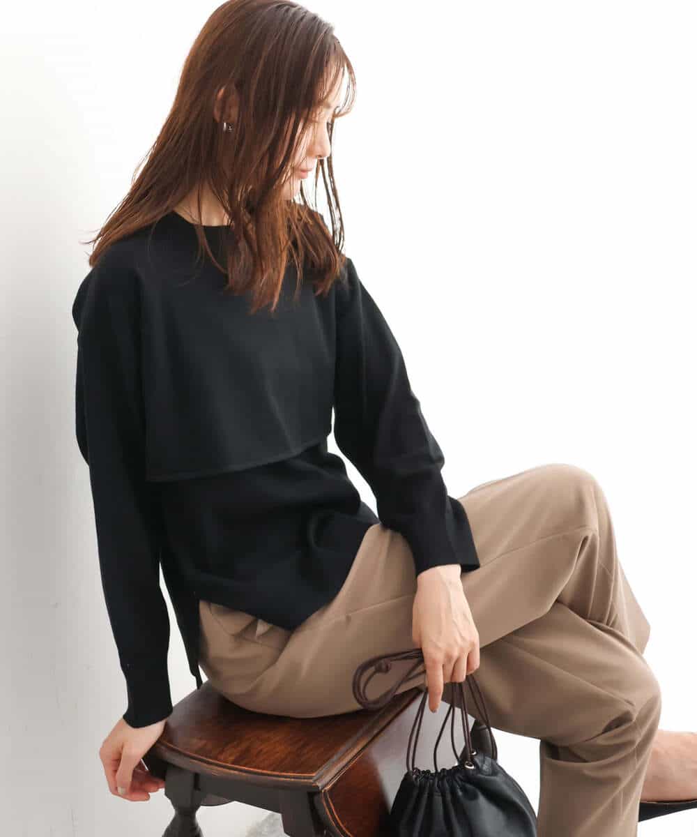 FKFAV45140 MK MICHEL KLEIN(MK ミッシェルクラン) ショートニット×ベスト レイヤードツインセット/洗える グリーン