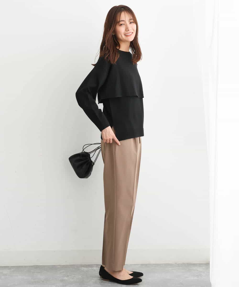 FKFAV45140 MK MICHEL KLEIN(MK ミッシェルクラン) ショートニット×ベスト レイヤードツインセット/洗える グリーン