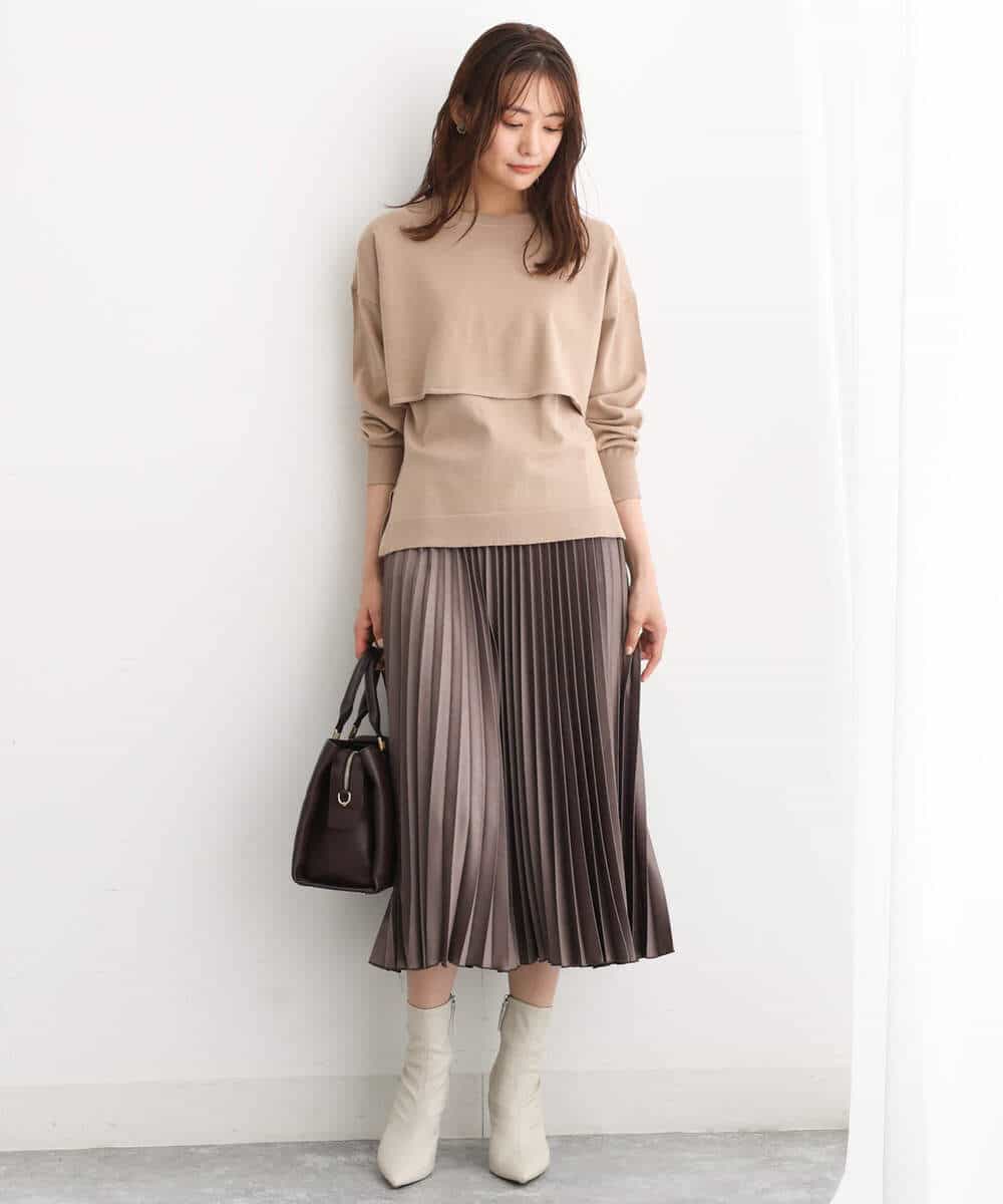 FKFAV45140 MK MICHEL KLEIN(MK ミッシェルクラン) ショートニット×ベスト レイヤードツインセット/洗える グリーン