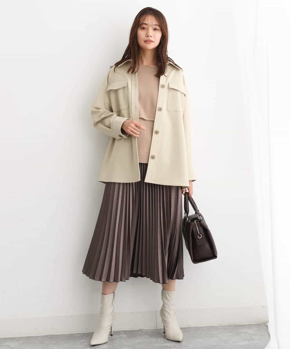 FKFAV45140 MK MICHEL KLEIN(MK ミッシェルクラン) ショートニット×ベスト レイヤードツインセット/洗える グリーン