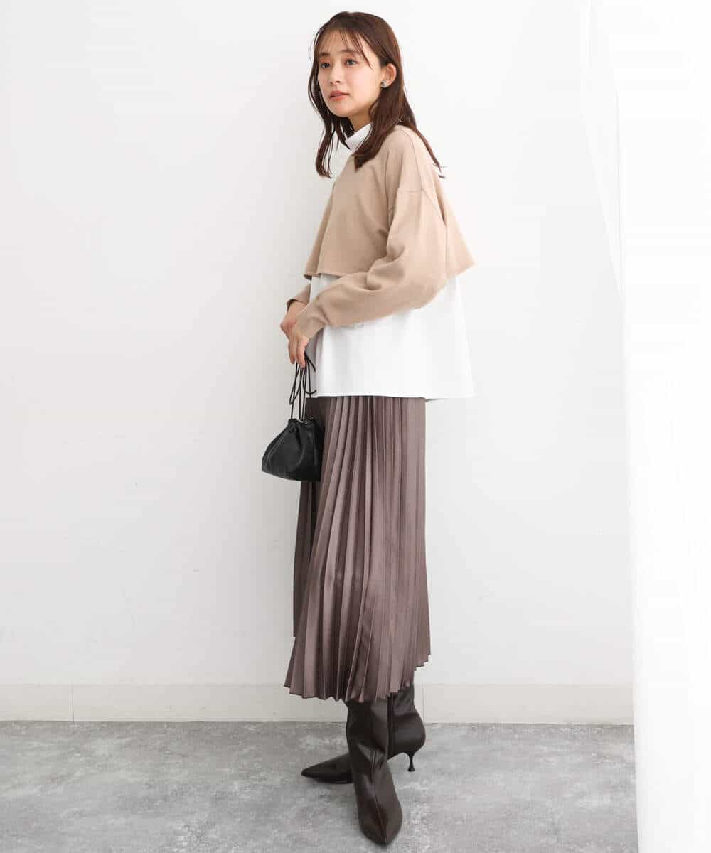 FKFAV45140 MK MICHEL KLEIN(MK ミッシェルクラン) ショートニット×ベスト レイヤードツインセット/洗える グリーン