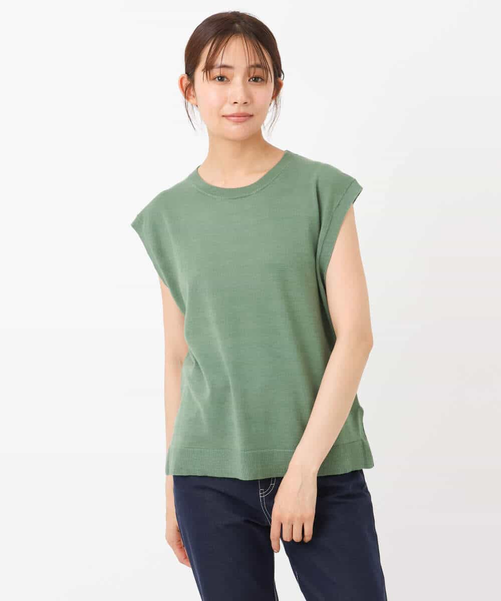 FKFAV45140 MK MICHEL KLEIN(MK ミッシェルクラン) ショートニット×ベスト レイヤードツインセット/洗える グリーン