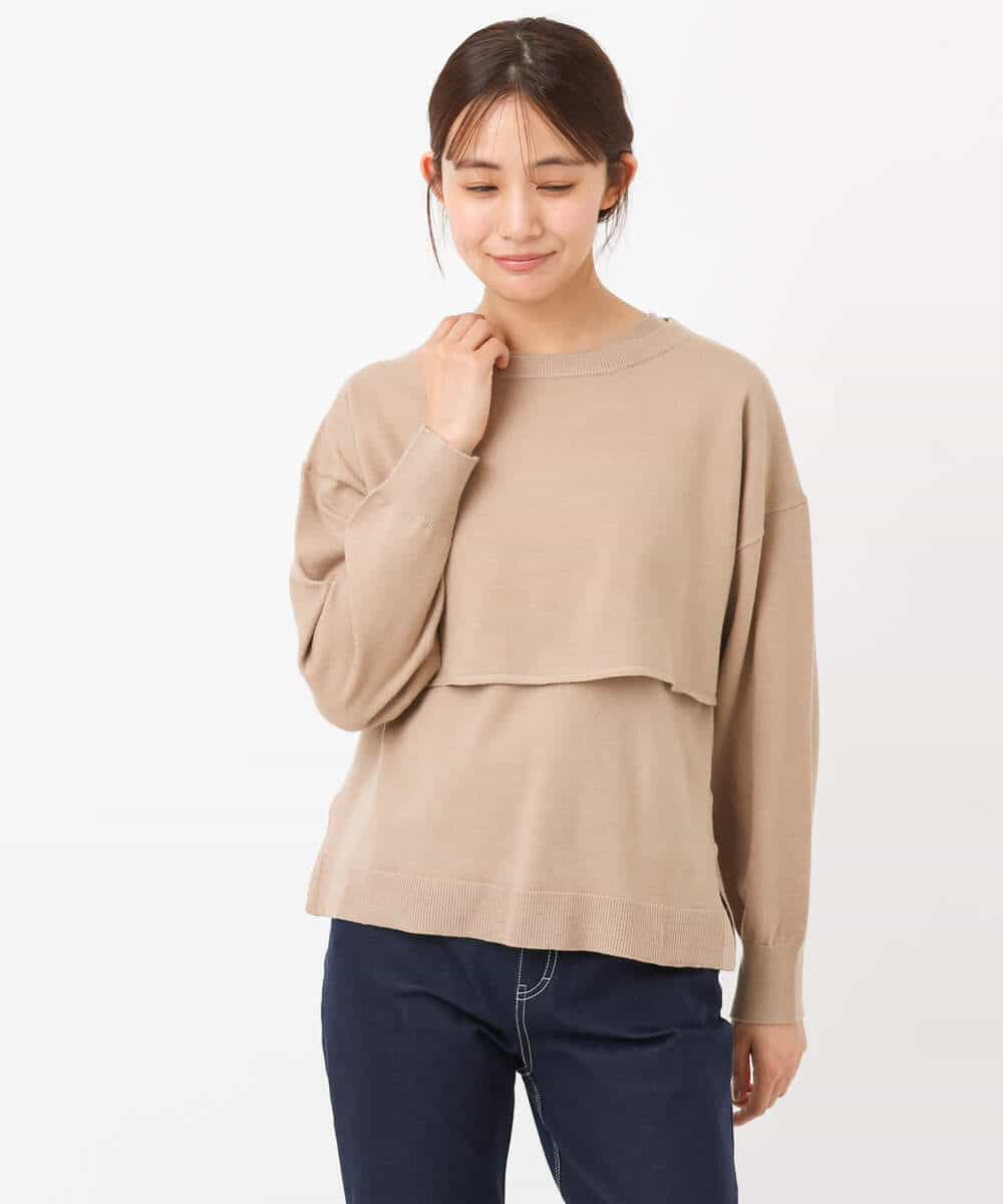 FKFAV45140 MK MICHEL KLEIN(MK ミッシェルクラン) ショートニット×ベスト レイヤードツインセット/洗える グリーン