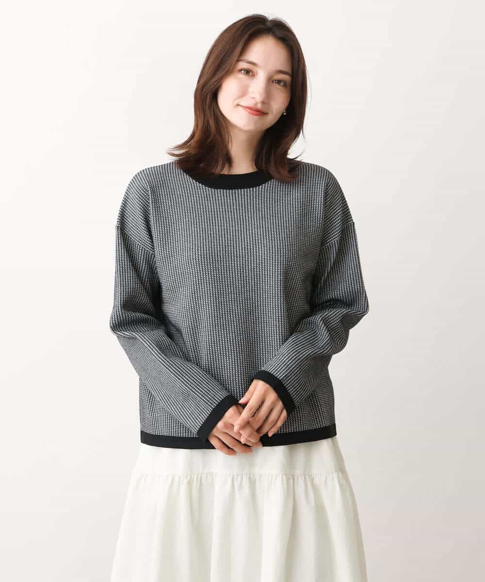 FKFAV47150 MK MICHEL KLEIN(MK ミッシェルクラン) 千鳥ジャガードニット/洗える グレー