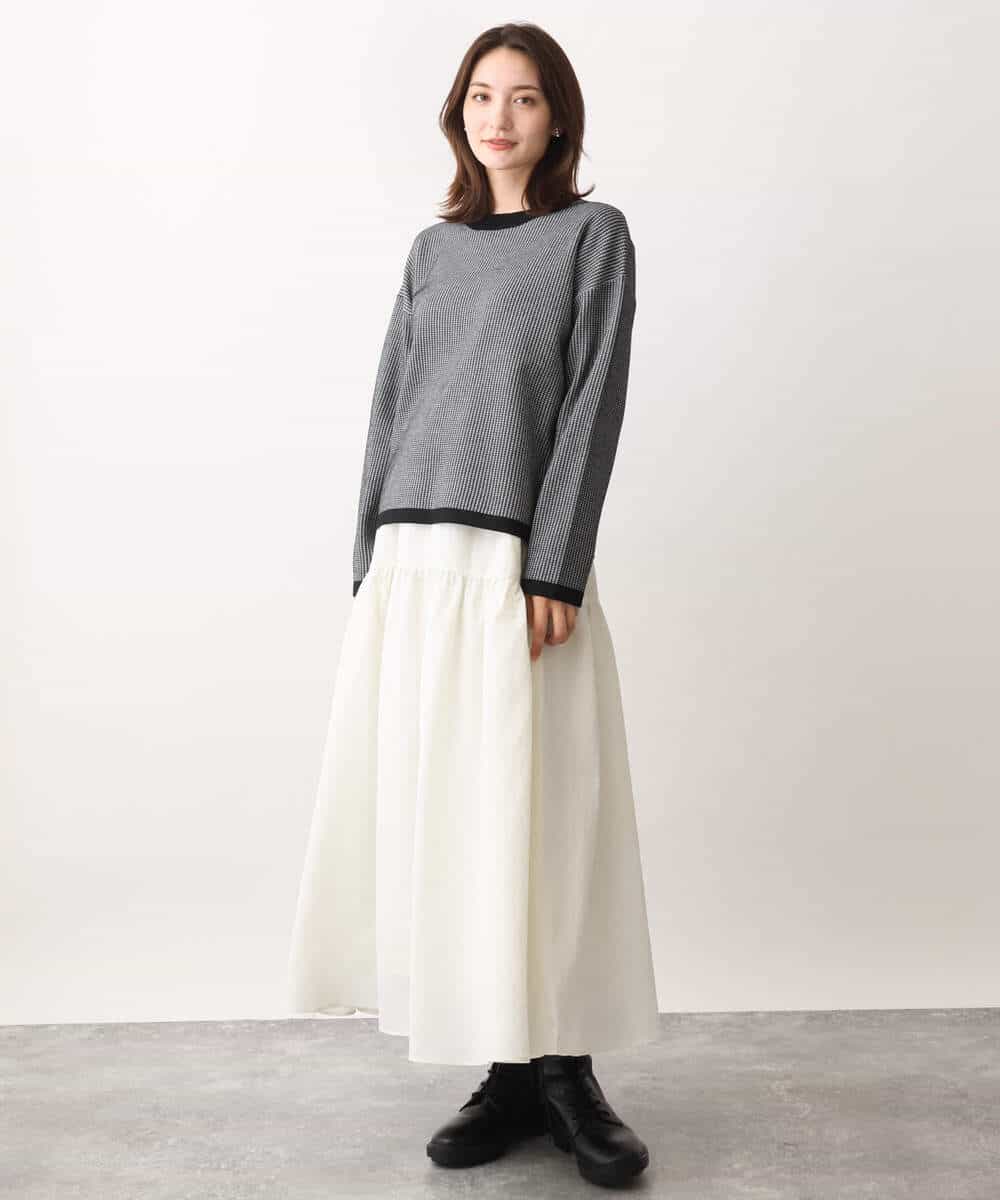 FKFAV47150 MK MICHEL KLEIN(MK ミッシェルクラン) 千鳥ジャガードニット/洗える グレー