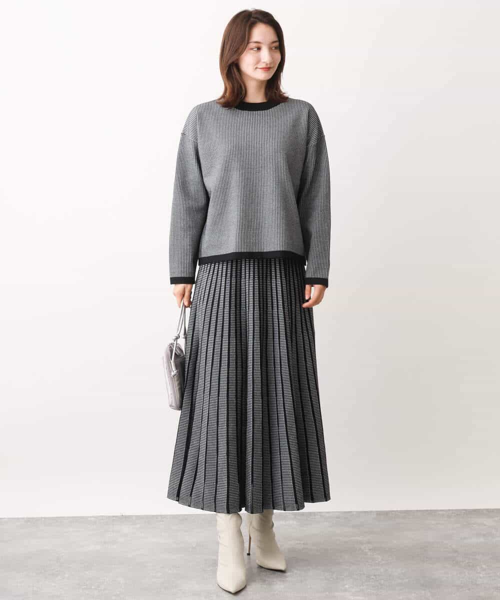 FKFAV47150 MK MICHEL KLEIN(MK ミッシェルクラン) 千鳥ジャガードニット/洗える グレー