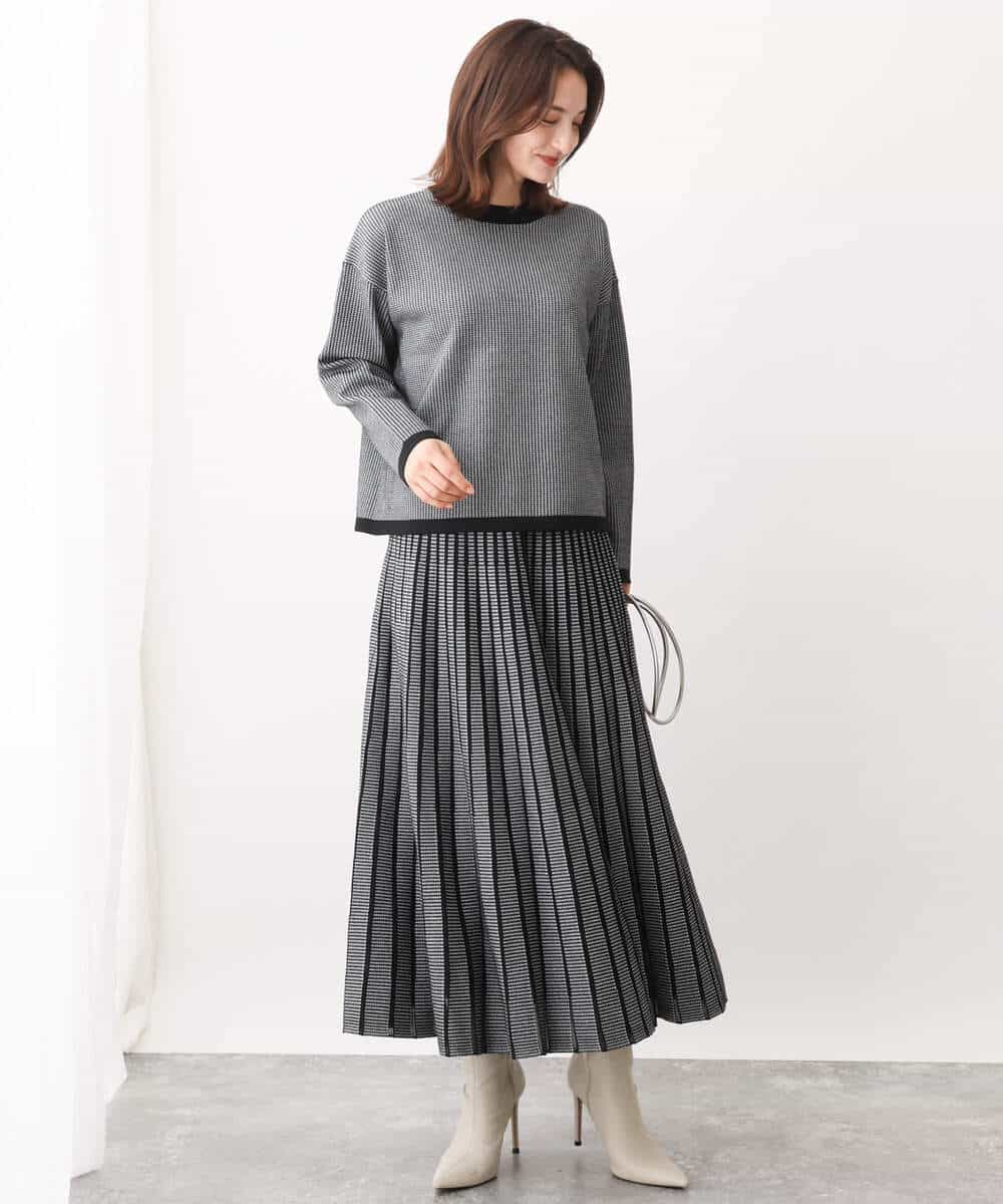 FKFAV47150 MK MICHEL KLEIN(MK ミッシェルクラン) 千鳥ジャガードニット/洗える グレー