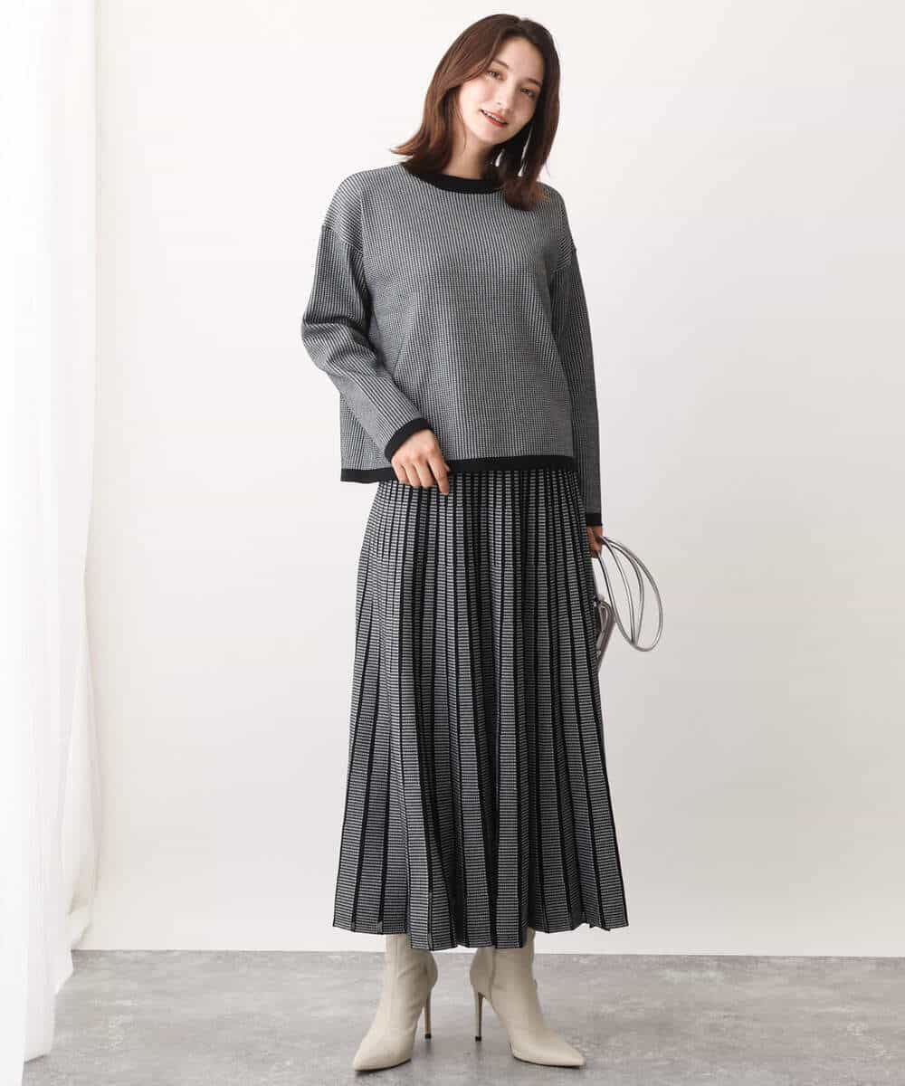 FKFAV47150 MK MICHEL KLEIN(MK ミッシェルクラン) 千鳥ジャガードニット/洗える グレー