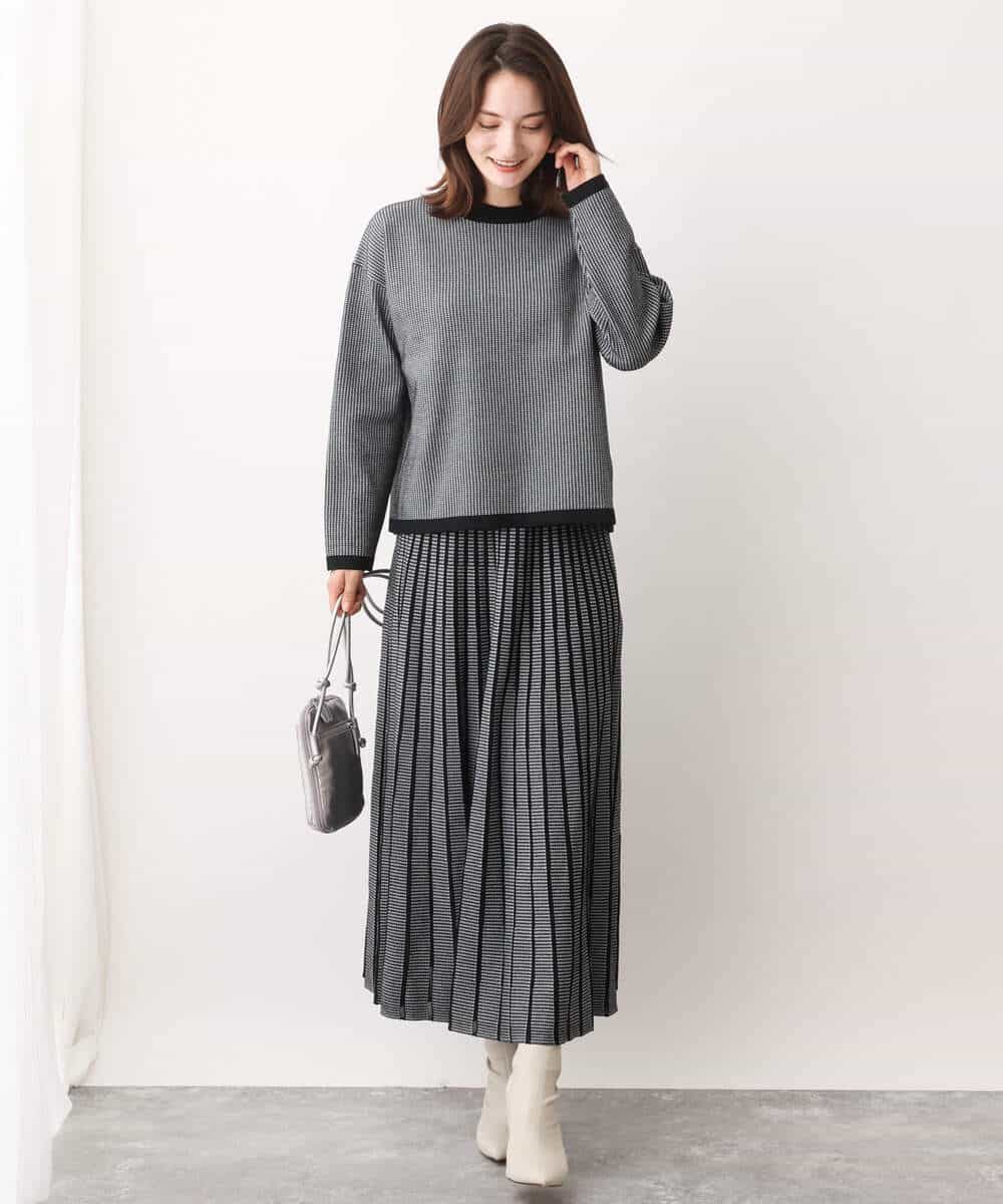 FKFAV47150 MK MICHEL KLEIN(MK ミッシェルクラン) 千鳥ジャガードニット/洗える グレー