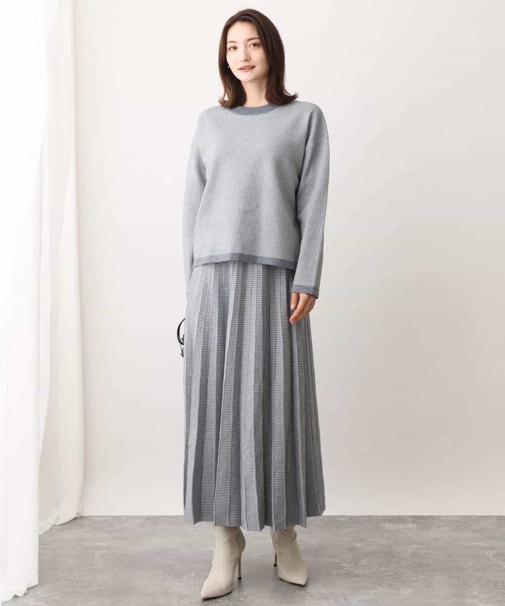 FKFAV47150 MK MICHEL KLEIN(MK ミッシェルクラン) 千鳥ジャガードニット/洗える グレー