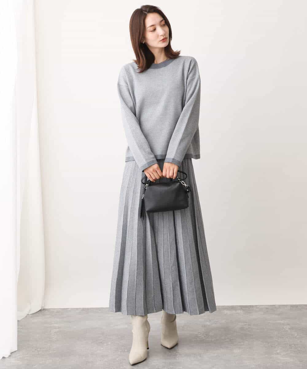 FKFAV47150 MK MICHEL KLEIN(MK ミッシェルクラン) 千鳥ジャガードニット/洗える グレー
