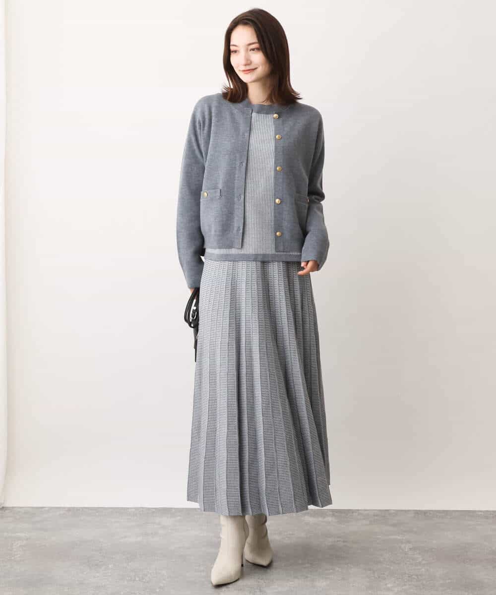 FKFAV47150 MK MICHEL KLEIN(MK ミッシェルクラン) 千鳥ジャガードニット/洗える グレー
