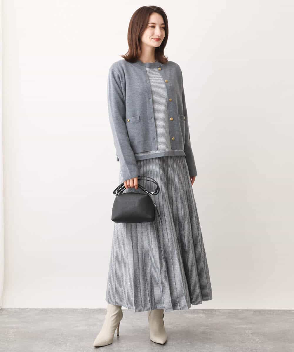 FKFAV47150 MK MICHEL KLEIN(MK ミッシェルクラン) 千鳥ジャガードニット/洗える グレー