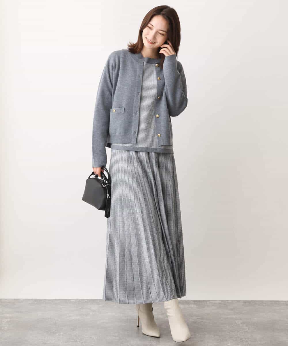 FKFAV47150 MK MICHEL KLEIN(MK ミッシェルクラン) 千鳥ジャガードニット/洗える グレー