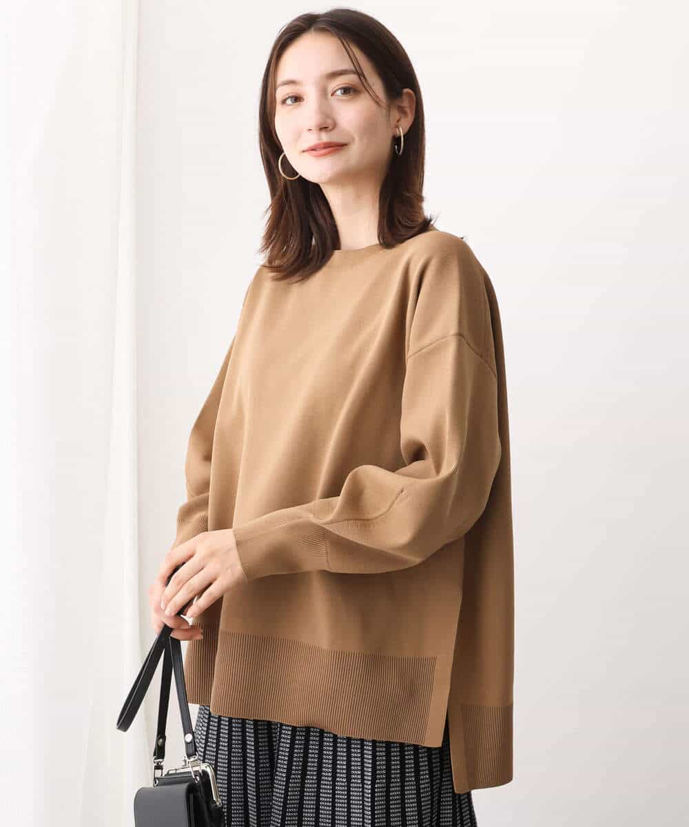 FKFAV48130 MK MICHEL KLEIN(MK ミッシェルクラン) スポンディッシュクルーネックニット/洗える キャメル