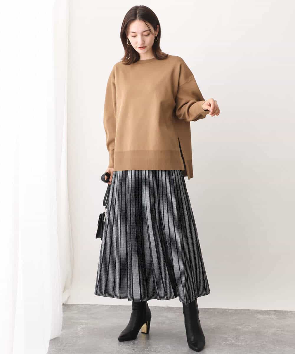 FKFAV48130 MK MICHEL KLEIN(MK ミッシェルクラン) スポンディッシュクルーネックニット/洗える キャメル