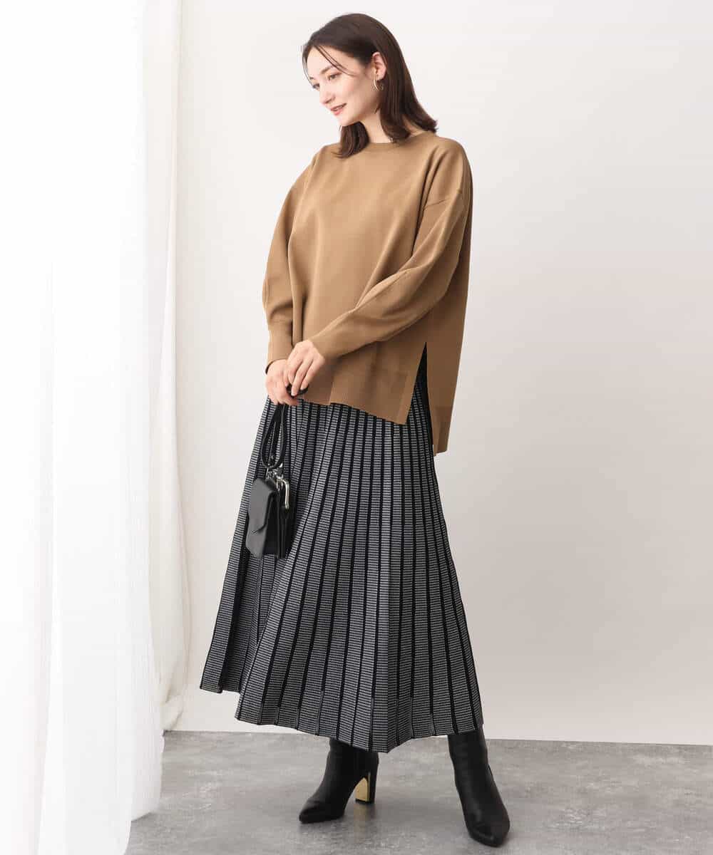 FKFAV48130 MK MICHEL KLEIN(MK ミッシェルクラン) スポンディッシュクルーネックニット/洗える キャメル